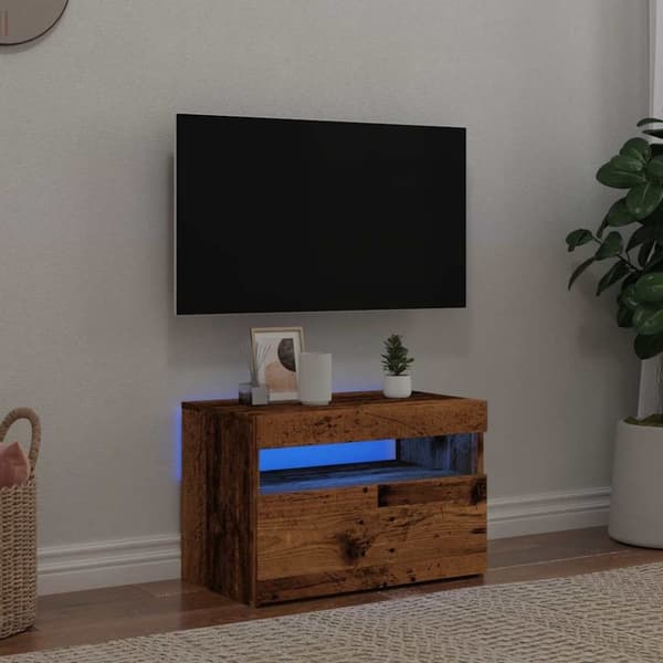 vidaXL TV-benk med LED-lys gammelt tre 60x35x40 cm konstruert tre