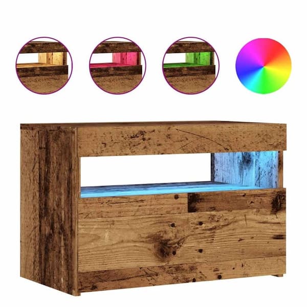 vidaXL TV-benk med LED-lys gammelt tre 60x35x40 cm konstruert tre