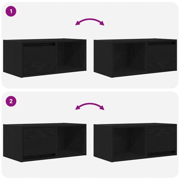 vidaXL TV-benker 2 stk svart eik 60x31x25,5 cm konstruert tre