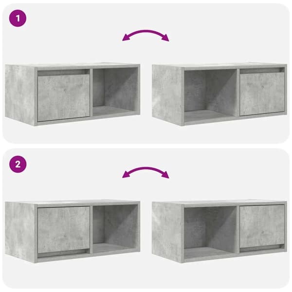 vidaXL TV-benker 2 stk betonggrå 60x31x25,5 cm konstruert tre