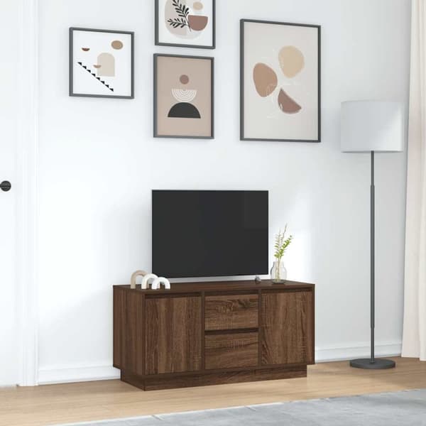 vidaXL TV-benk med LED-lys brun eik 100x41x50 cm