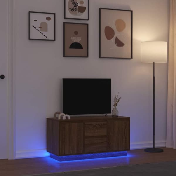vidaXL TV-benk med LED-lys brun eik 100x41x50 cm
