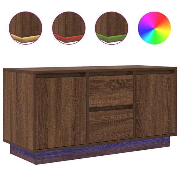 vidaXL TV-benk med LED-lys brun eik 100x41x50 cm