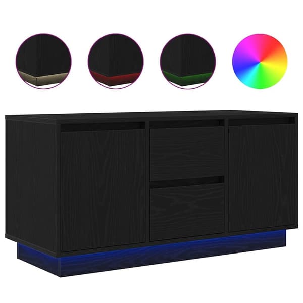 vidaXL TV-benk med LED-lys svart eik 100x41x50 cm
