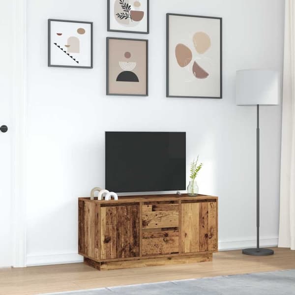 vidaXL TV-benk med LED-lys gammelt tre 100x41x50 cm