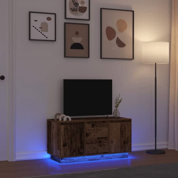 vidaXL TV-benk med LED-lys gammelt tre 100x41x50 cm