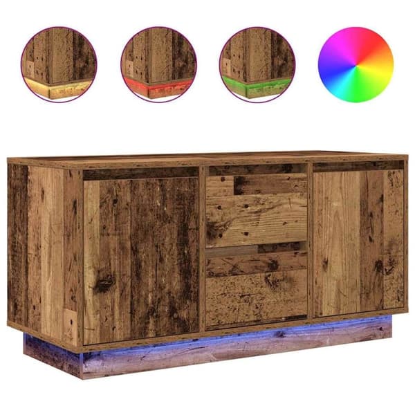 vidaXL TV-benk med LED-lys gammelt tre 100x41x50 cm