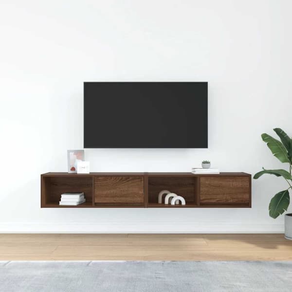 vidaXL TV-bänkar 2 st, brun ek 80x31x25,5 cm konstruerat trä