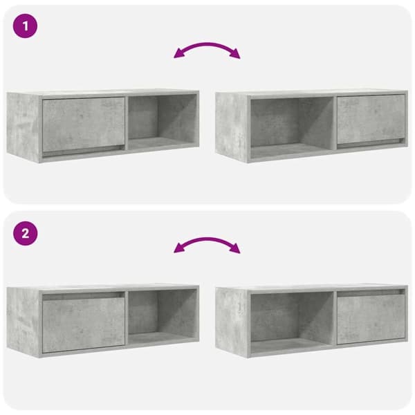 vidaXL TV-benker 2 stk betonggrå 80x31x25,5 cm konstruert tre
