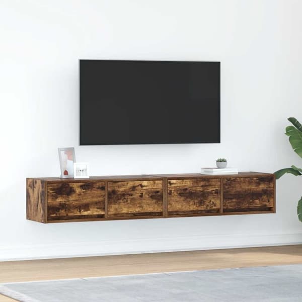 vidaXL TV-seinäkaappi 2 kpl savutammi 80x31x25,5 cm tekninen puu
