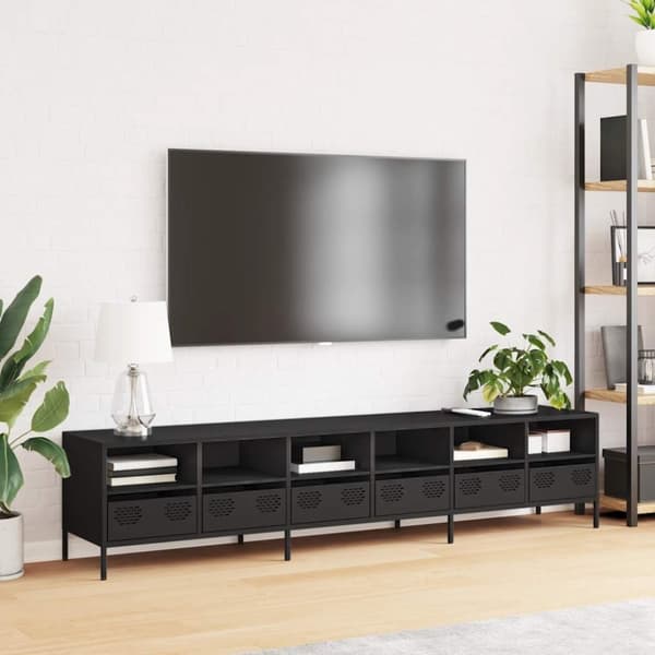 vidaXL TV-benk svart 202x39x43,5 cm kaldvalset stål