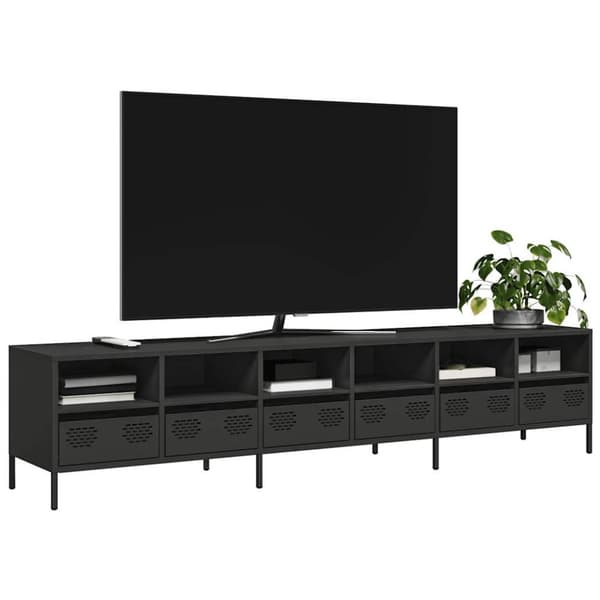 vidaXL TV-benk svart 202x39x43,5 cm kaldvalset stål