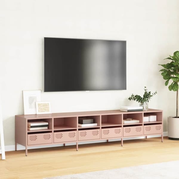 vidaXL tv-bord 202x39x43,5 cm koldvalset stål lyserød
