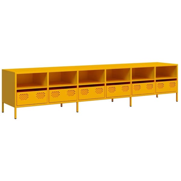 vidaXL TV-benk sennepsgul 202x39x43,5 cm kaldvalset stål