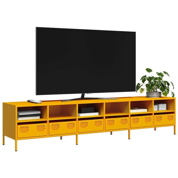 vidaXL TV-benk sennepsgul 202x39x43,5 cm kaldvalset stål