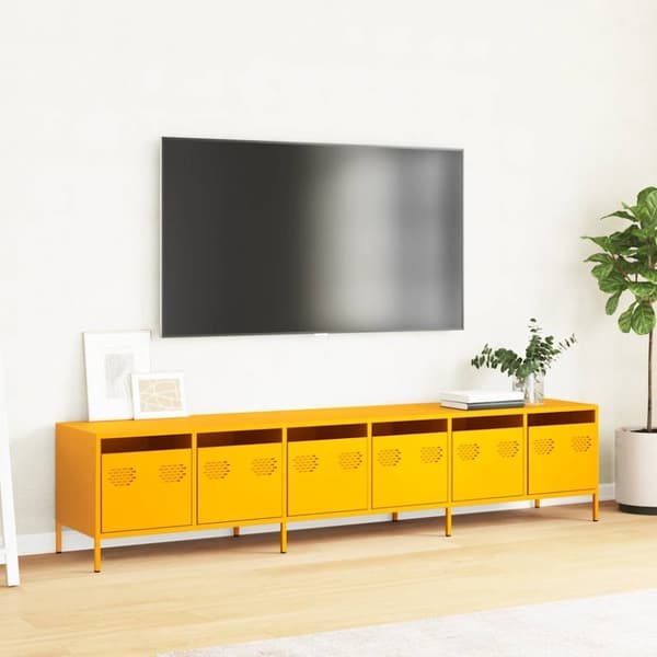 vidaXL TV-benk sennepsgul 202x39x43,5 cm kaldvalset stål