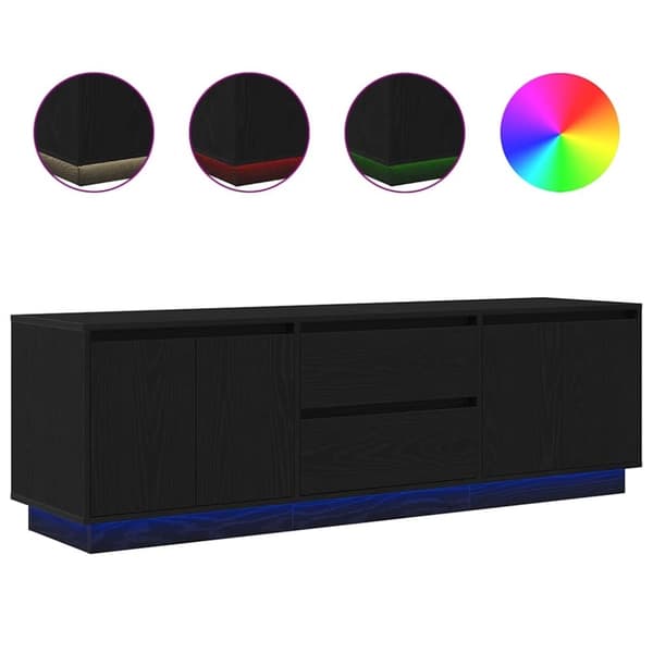 vidaXL TV-benk med LED-lys svart eik 160,5x41x50 cm