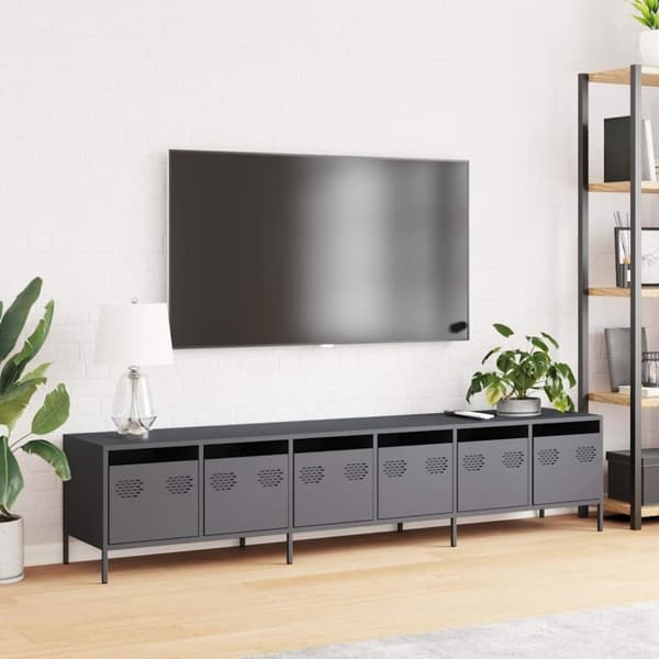 vidaXL TV-benk antrasitt 202x39x43,5 cm kaldvalset stål