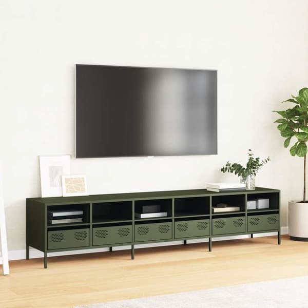vidaXL TV-benk olivengrønn 202x39x43,5 cm kaldvalset stål