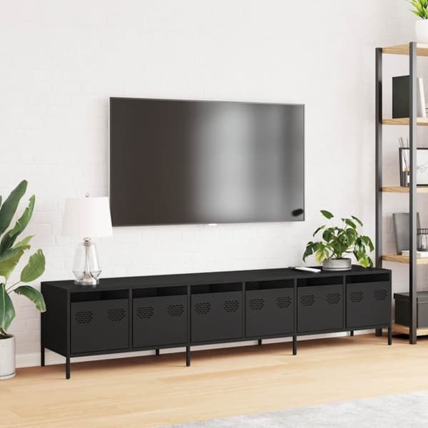 vidaXL TV-taso musta 202x39x43,5 cm kylmävalssattu teräs