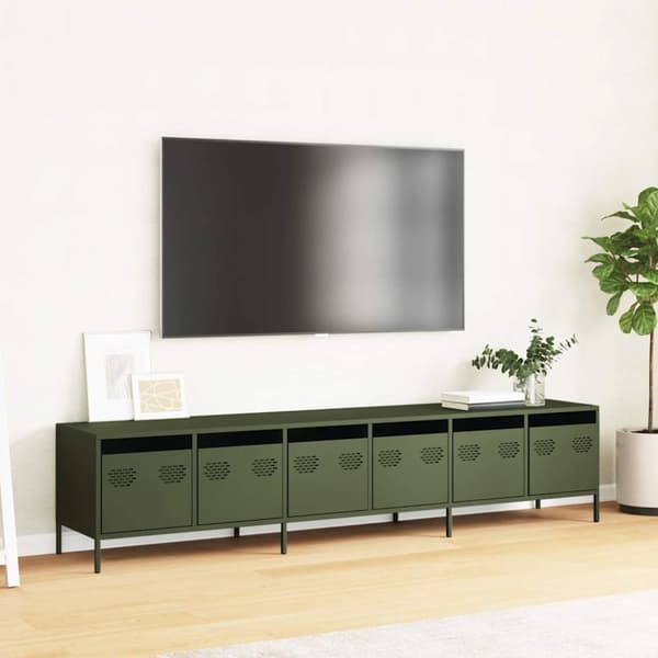 vidaXL TV-benk olivengrønn 202x39x43,5 cm kaldvalset stål