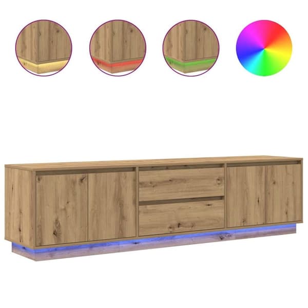 vidaXL TV-benk med LED-lys artisan eik 193,5x41x50 cm