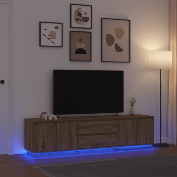 vidaXL TV-benk med LED-lys artisan eik 193,5x41x50 cm