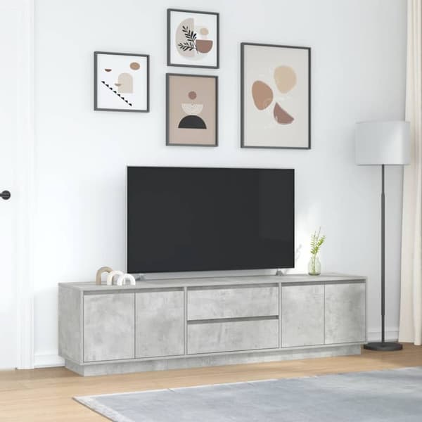 vidaXL TV-bänk med LED-lampor betonggrå 193,5x41x50 cm