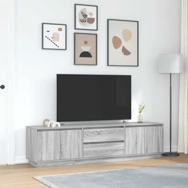 vidaXL TV-benk med LED-lys grå sonoma 193,5x41x50 cm