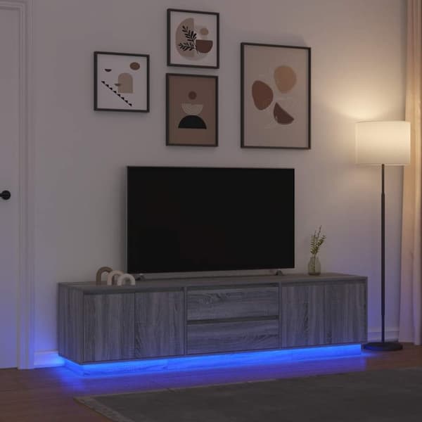 vidaXL TV-benk med LED-lys grå sonoma 193,5x41x50 cm