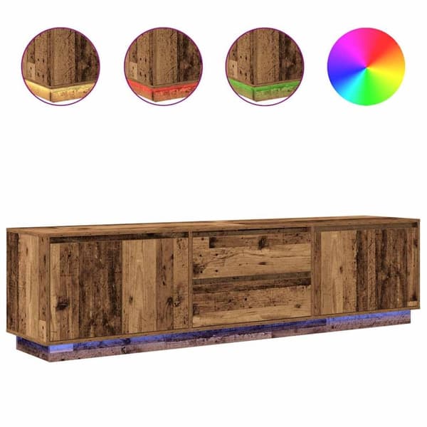 vidaXL TV-bänk med LED-lampor gammalt trä 193,5x41x50 cm