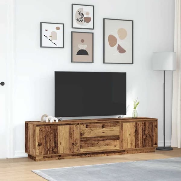 vidaXL TV-bänk med LED-lampor gammalt trä 193,5x41x50 cm