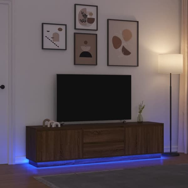 TV-bänk med LED-lampor brun ek 193,5x41x50 cm