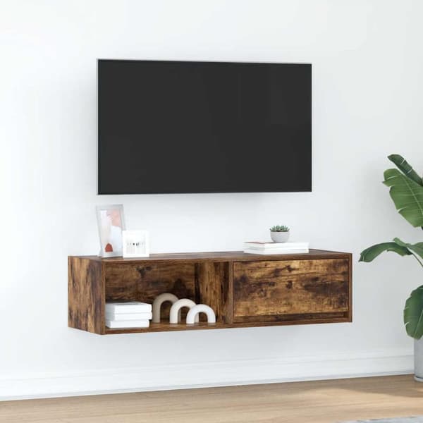 TV-bänk rökt ek 100x31x25,5 cm konstruerat trä