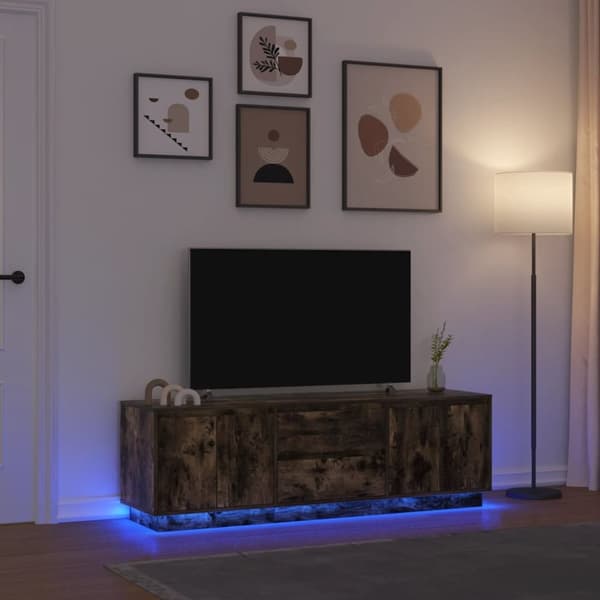 TV-bänk med LED-lampor rökt ek 160,5x41x50 cm