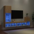 Miniatyrbild 1 av 2: Tv-bänk 4 delar LED sonoma-ek konstruerat trä