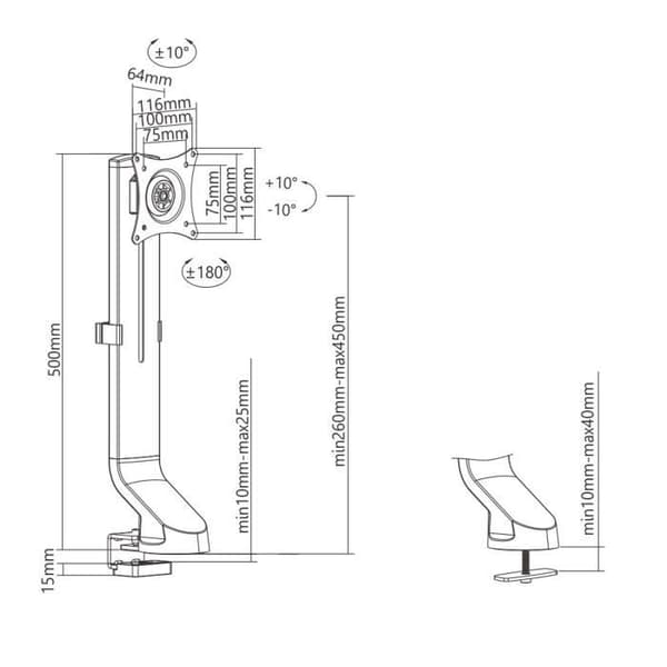 Maclean MC-853 skrivbordstöd för skärm 17 "-32" 8 kg med kabelhantering kompatibel med MC-848 och MC-849