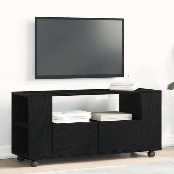 TV-bänk med hjul svart ek 102x34,5x43 cm konstruerat trä