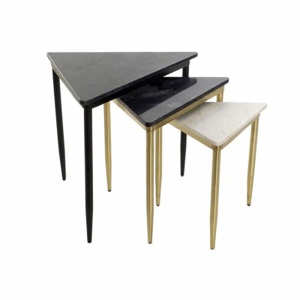 DKD Home Decor Set med 3 häckbord Svart Guld Metall Vit Grön Marmor Modern (68 x 46,5 x 53 cm) (3 enheter) -