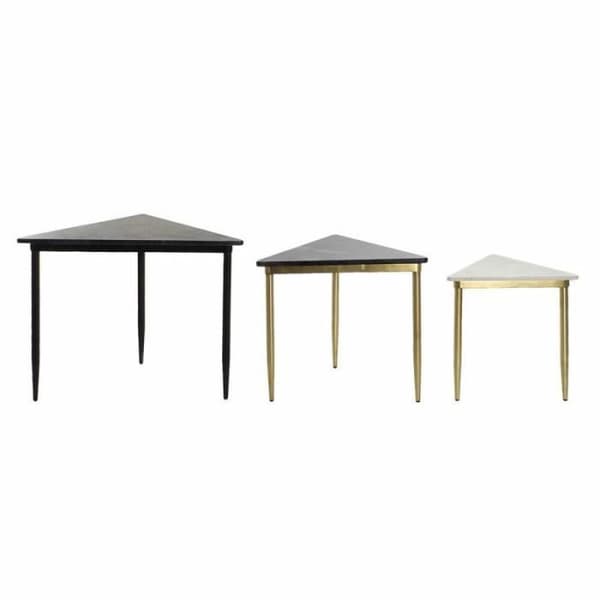 DKD Home Decor Set med 3 häckbord Svart Guld Metall Vit Grön Marmor Modern (68 x 46,5 x 53 cm) (3 enheter) -
