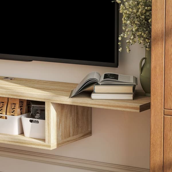 Rootz flytande TV vägghylla - hängande TV -konsol - flytande vägghylla - kabelgrommets - optimera utrymmet - 152,4 cm x 29,8 cm x 21 cm brun