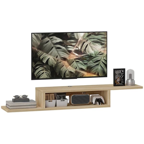 Rootz flytande TV vägghylla - hängande TV -konsol - flytande vägghylla - kabelgrommets - optimera utrymmet - 152,4 cm x 29,8 cm x 21 cm brun