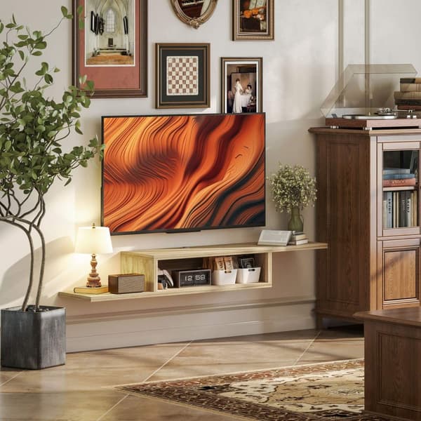 Rootz flytande TV vägghylla - hängande TV -konsol - flytande vägghylla - kabelgrommets - optimera utrymmet - 152,4 cm x 29,8 cm x 21 cm brun