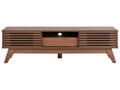 Miniatyrbillede 6 af 10: TV Bord Mørkt Træ 44 x 149 cm Skuffe Hylde Opbevaring Kabelgennemføring Fjernsynsbord med Skydedøre Design Rillet Front Stue Tvbænk Indretning