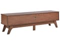 Miniatyrbillede 7 af 10: TV Bord Mørkt Træ 44 x 149 cm Skuffe Hylde Opbevaring Kabelgennemføring Fjernsynsbord med Skydedøre Design Rillet Front Stue Tvbænk Indretning