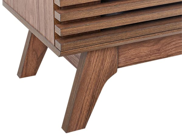 TV Bord Mørkt Træ 44 x 149 cm Skuffe Hylde Opbevaring Kabelgennemføring Fjernsynsbord med Skydedøre Design Rillet Front Stue Tvbænk Indretning