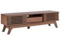 Miniatyrbillede 1 af 10: TV Bord Mørkt Træ 44 x 149 cm Skuffe Hylde Opbevaring Kabelgennemføring Fjernsynsbord med Skydedøre Design Rillet Front Stue Tvbænk Indretning