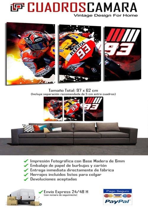 Dkorarte Modernt Tableau Foto Moto GP, 93, Repsol, Marquez, bakgrundsbild, Honda RC213V, 97 x 62 cm, ref. 27383