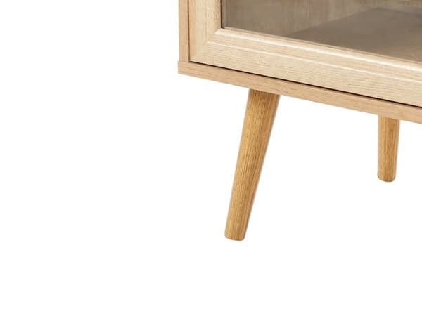 TV-bord i lyst træ Spånplade Fyrretræsben TV-skab Skænk med glasdøre Minimalistisk stil