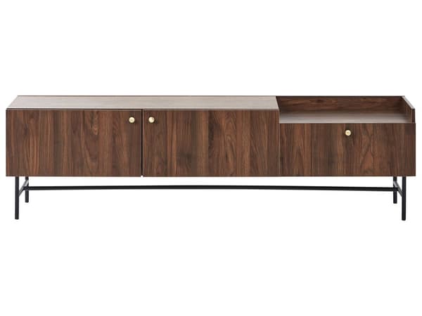 TV-bord mørkt træ spånplade metalben TV-kabinet skænk med 2 døre og skuffe traditionel retrostil